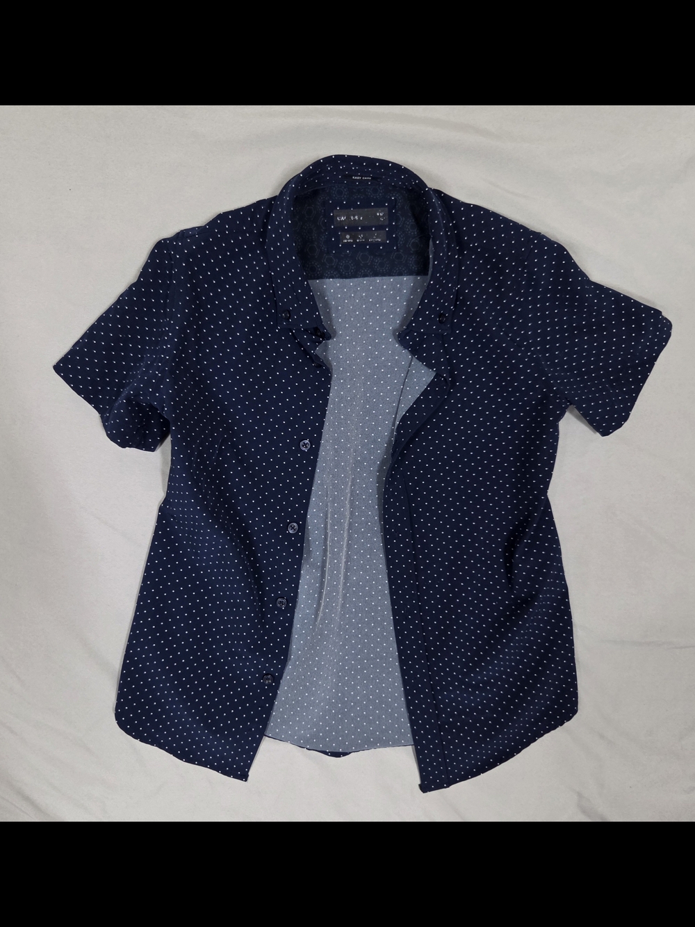 Cactus Navy Blue Short Sleeve Button-Down with White Microdots